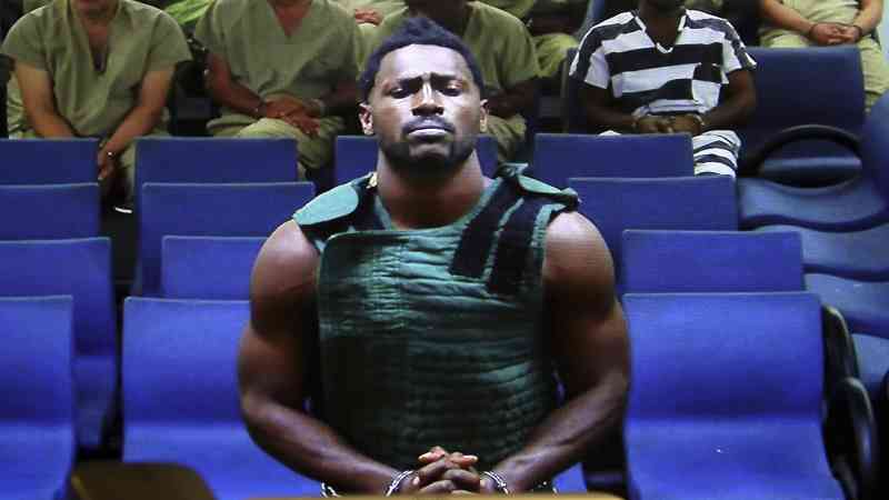 Antonio Brown at a court hearing with a bullet proof vest on