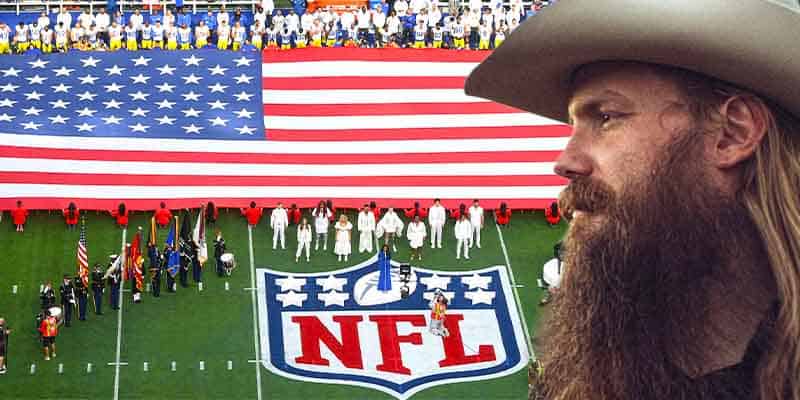 Chris Stapleton preparing to sing the Star-Spangled Banner at Super Bowl LVII