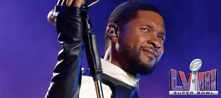 Usher and a Super Bowl LVIII logo